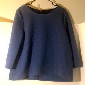 Anthropologie W5 long sleeve size large blue polka dot zip top office dressy